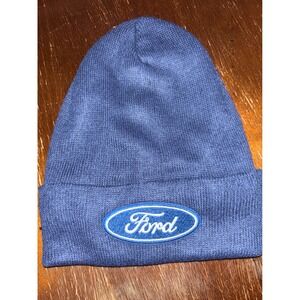 Ford Logo Beanie Hat‎ Blue Knit Cuff Winter Cap Adult Unisex HANDMADE OSFA